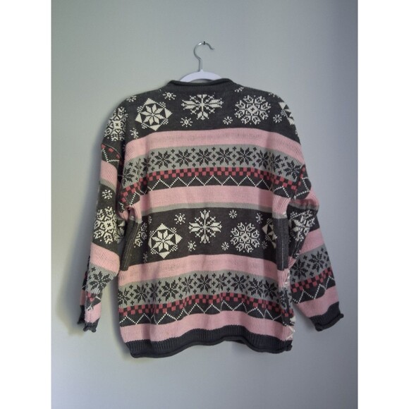 Vintage Maggie Lawrence Roll Neck Sweater Womens Large Snowflake Embroidery Pink - Picture 4 of 8